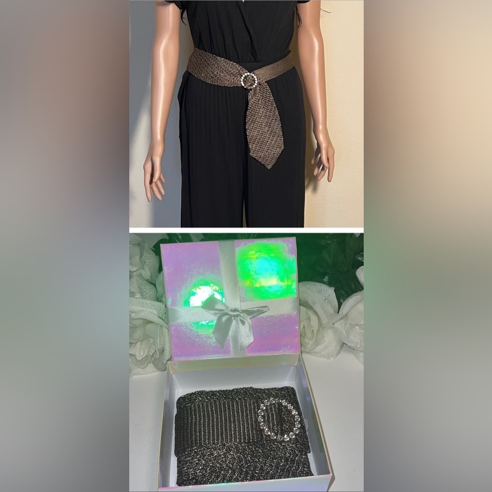 Boutique Style, Soft & Versatile Sash/Belt w/ Rhinestone/Gold Buckle 40” L